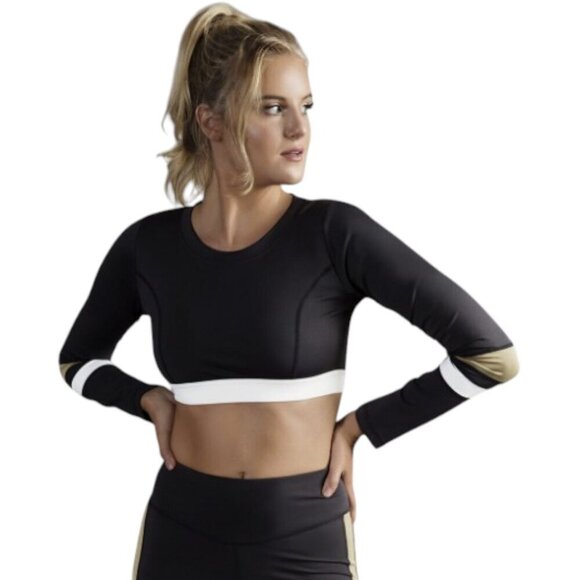 Mono B Tops - Long Sleeve Colorblock Peekaboo Back Crop Top - Super Cute